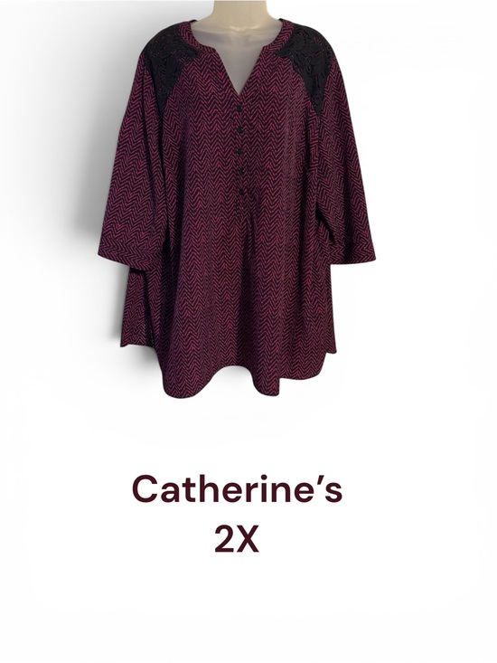Catherines Tops - Catherine's Pink/Black Print Top with Black Lace Yoke PLUS: 2X Bin#14